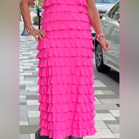 LuLu B Vibrant Pink Ruffle Tiered Maxi Dress Size 1X - Picture 6 of 16